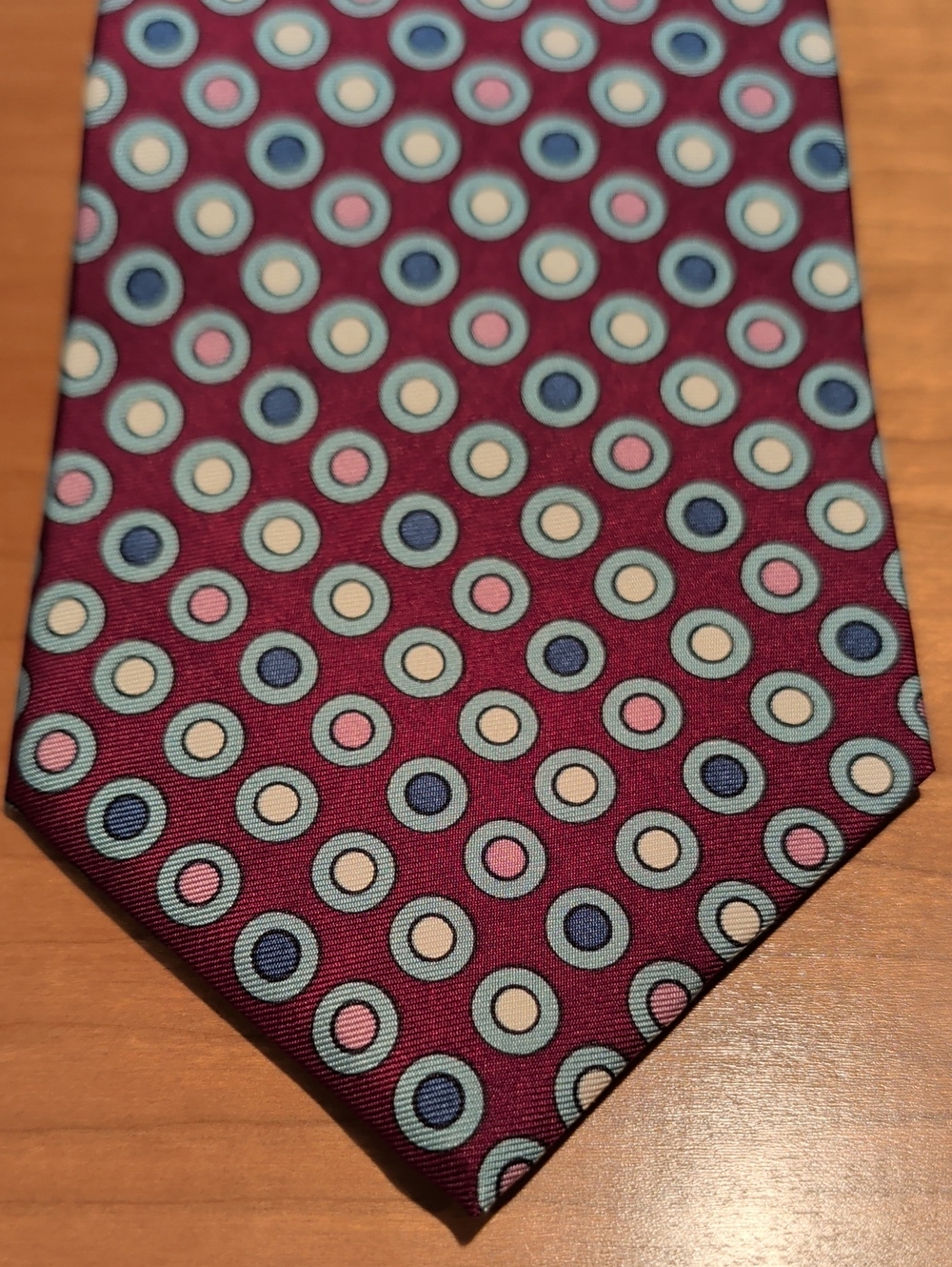 Pierre Cardin Burgundy Tie with Blue, Pink and Cream Dot Pattern